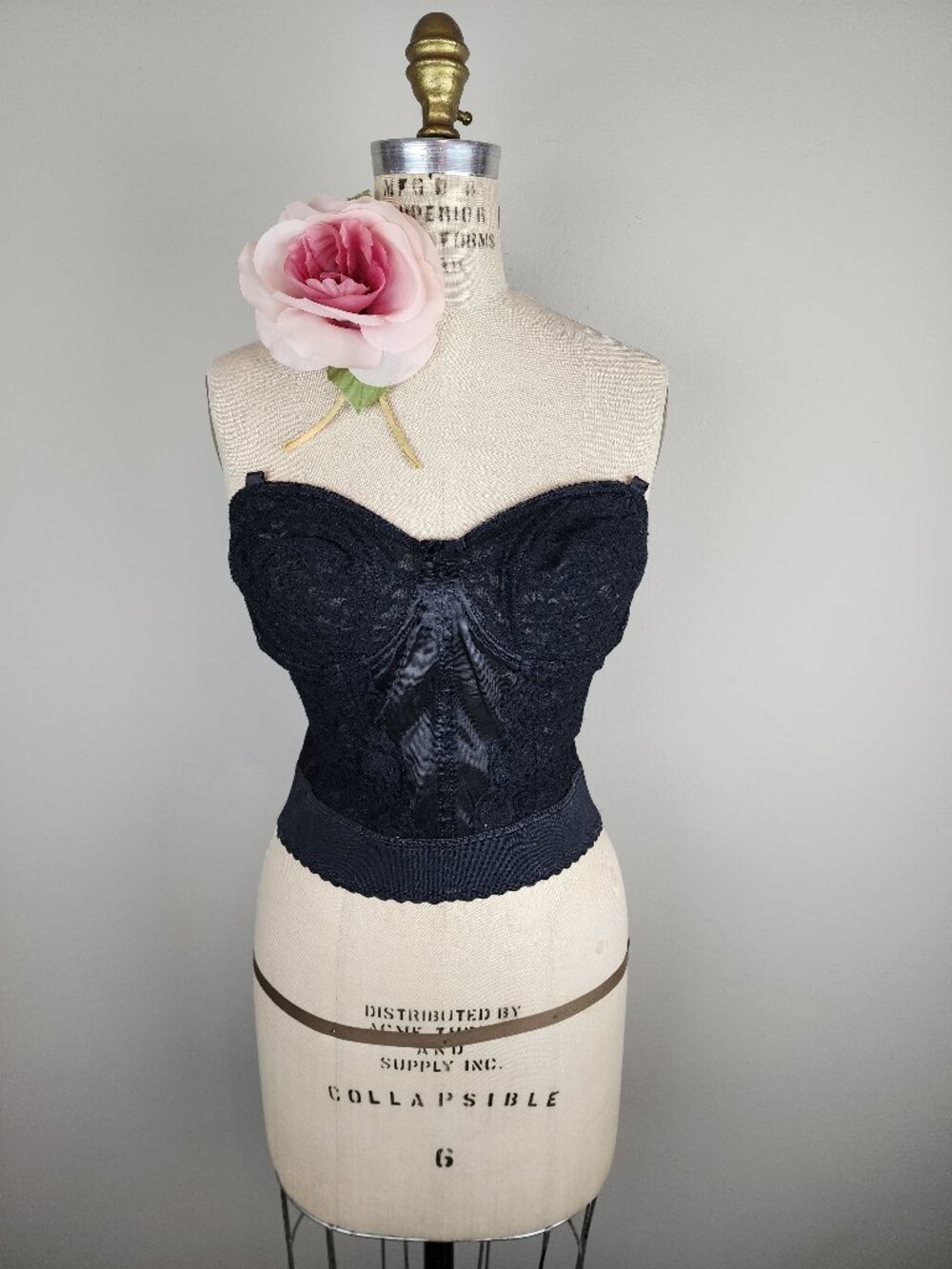 Vintage 1990's Sexy Sheer Black Lace Strapless Bustier Molded Cups Boning 38B